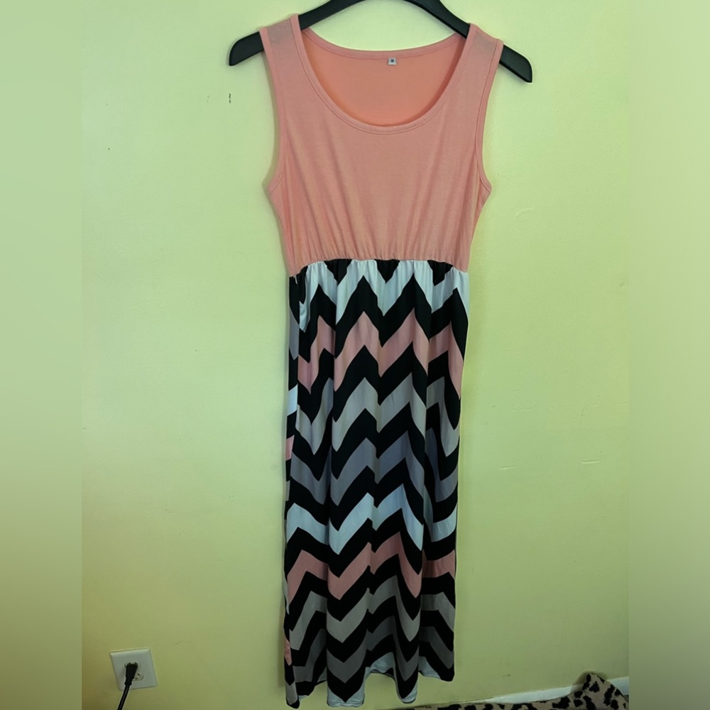 Pink and Black Chevron Maxi Dress